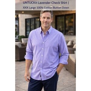 UNTUCKit Men's XXXL Lavender Check Button Down Shirt Cotton Casual Office